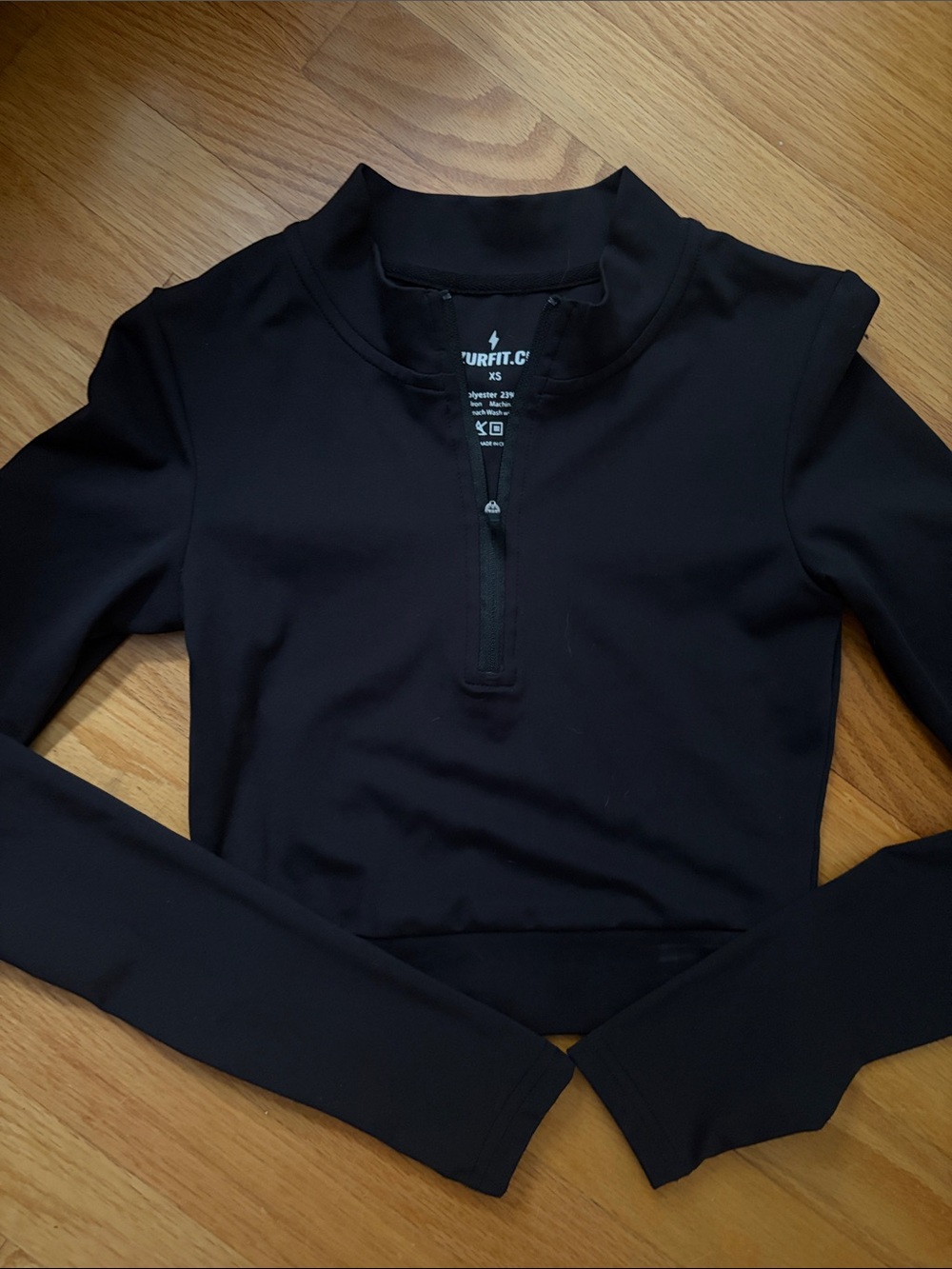 SurfFit Black Long-Sleeve Zip Crop Top